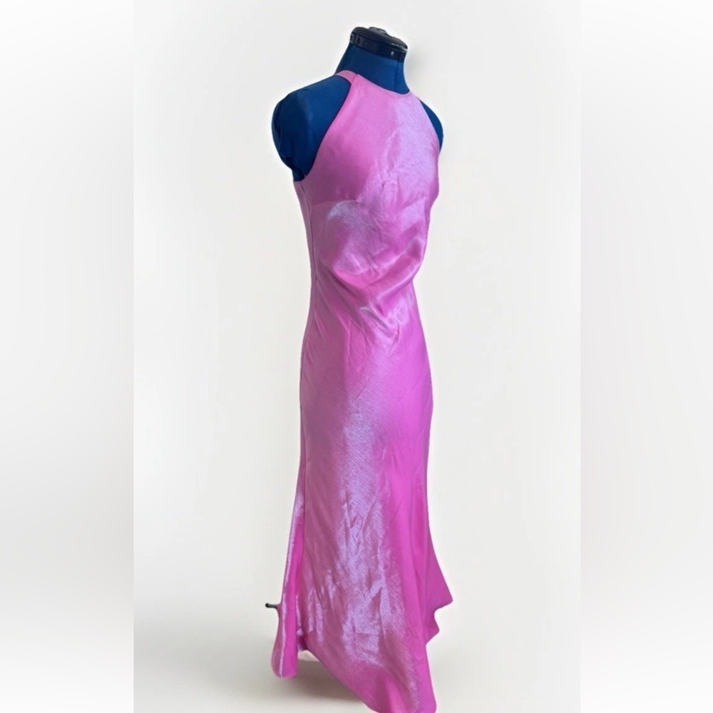 vintage 90s Y2K cache pink shiny maxi dress tie knot Size 4 *Flaws